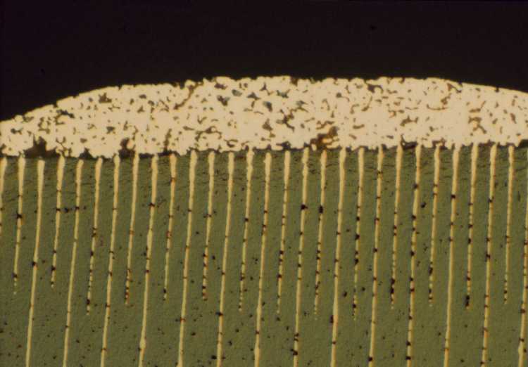 Metallographic micrograph of muli-layer barium titinate ceramic capacitor