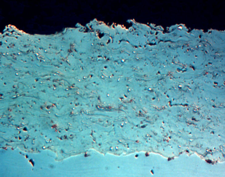 Metallographic micrograph of Ni-Al-Mo plasma spray coating