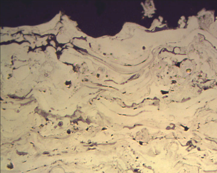 Metallographic micrograph of Nickel-Aluminum plasma spray coating