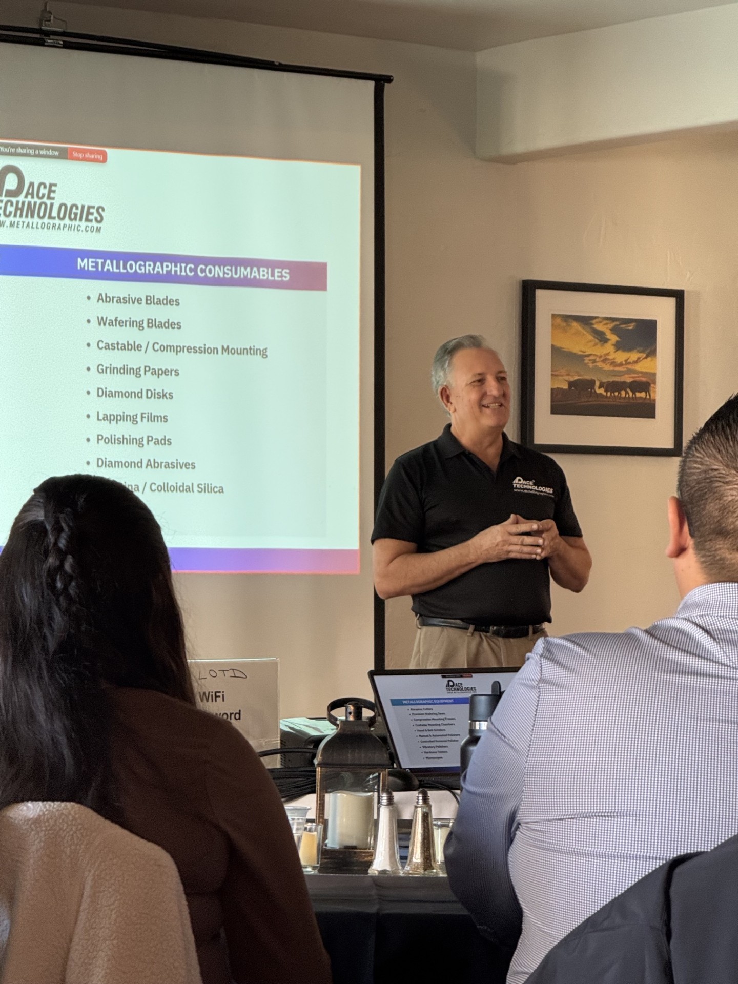 Dr. Donald Zipperian presenting on metallographic consumables at the PACE Technologies distributor forum