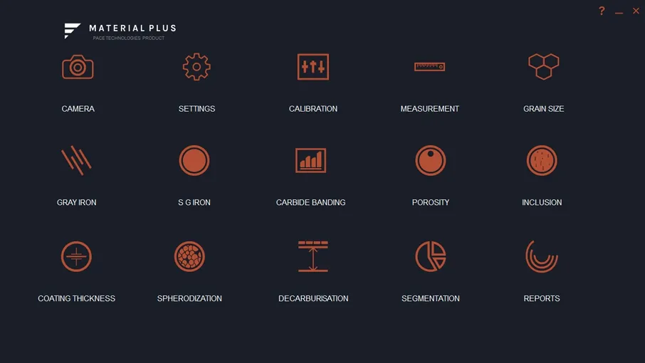 PACE Material Plus image analysis software interface