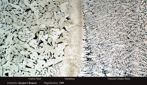Steel-to-titanium weld and heat-affected zone